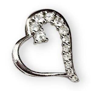 Graduated White Topaz Open Heart Pendant Rhodium Plated Sterling 925 Silver OTC
